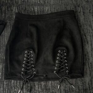 Black Lace-Up Mini Skirt